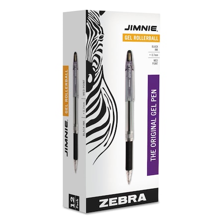 Zebra Pen Jimnie Gel Pen, Stick, Medium 0.7 mm, Black Ink, Clear/Black Barrel, PK12 44110